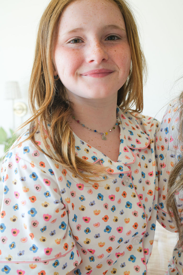 RAINBOW FLORAL | GIRLS' BUTTON UP SHORT SLEEVE + SHORTS SET
