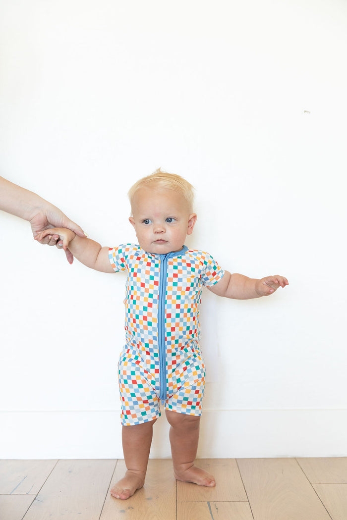 RAINBOW MINI CHECKER | SHORT ZIPPER ONE PIECE