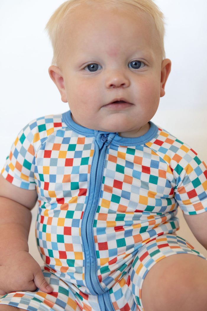 RAINBOW MINI CHECKER | SHORT ZIPPER ONE PIECE