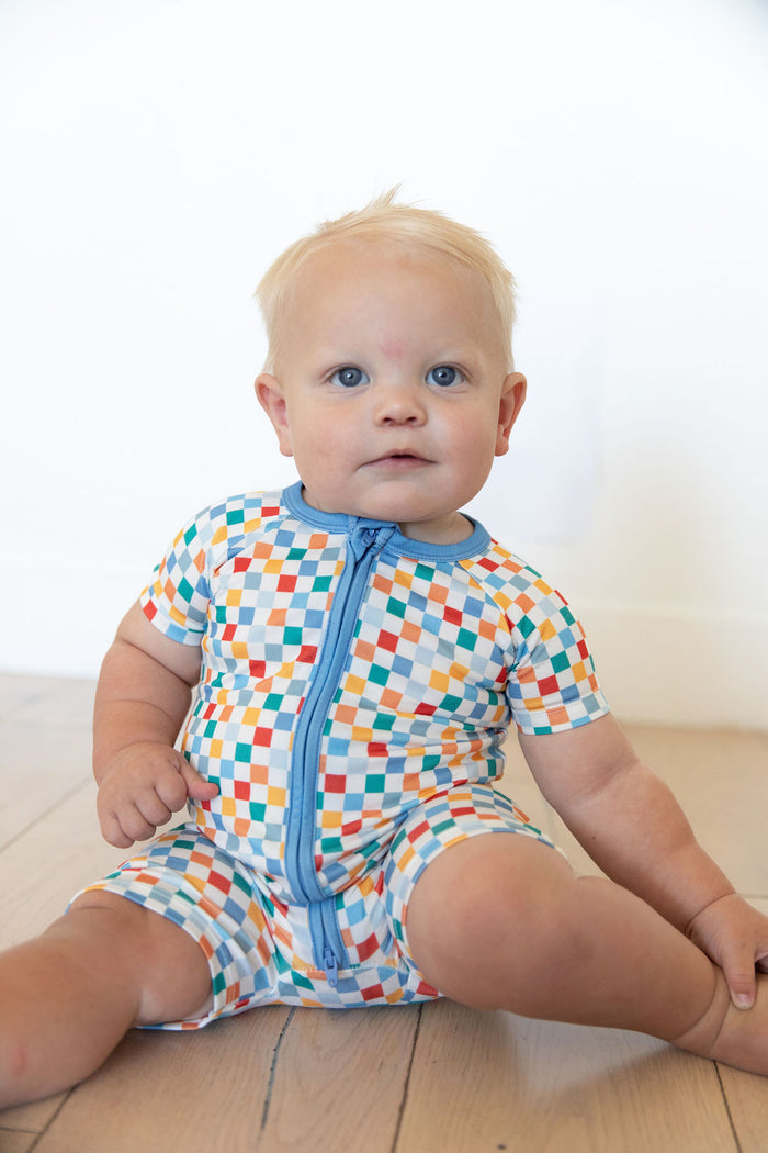 RAINBOW MINI CHECKER | SHORT ZIPPER ONE PIECE