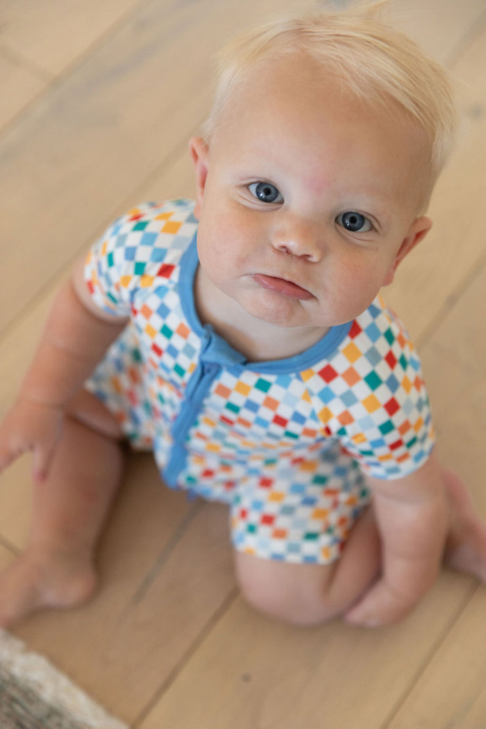 RAINBOW MINI CHECKER | SHORT ZIPPER ONE PIECE