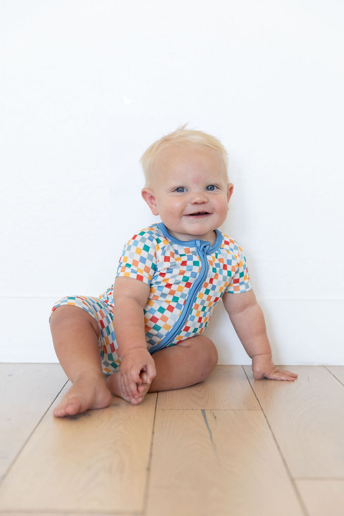RAINBOW MINI CHECKER | SHORT ZIPPER ONE PIECE