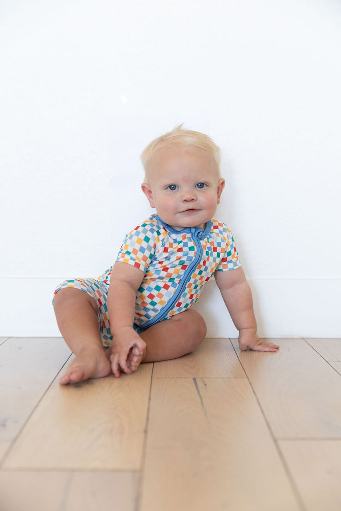 RAINBOW MINI CHECKER | SHORT ZIPPER ONE PIECE