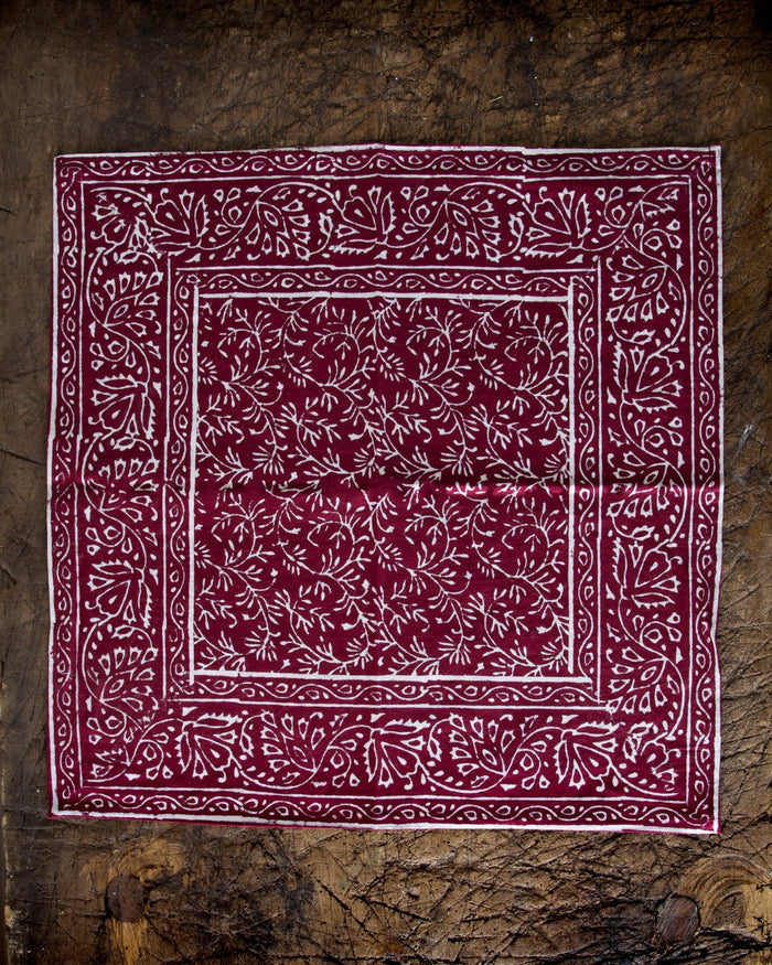 Red Vines Block Print Napkin - Lone Fox