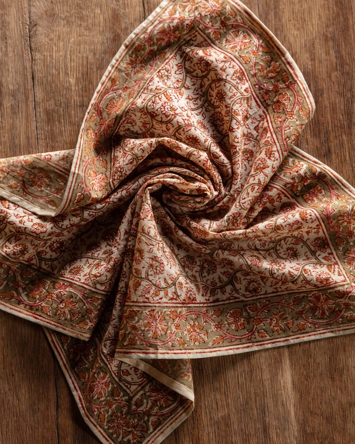 Red Vinyard Kalamkari Cotton Handkerchief / Napkin - Lone Fox