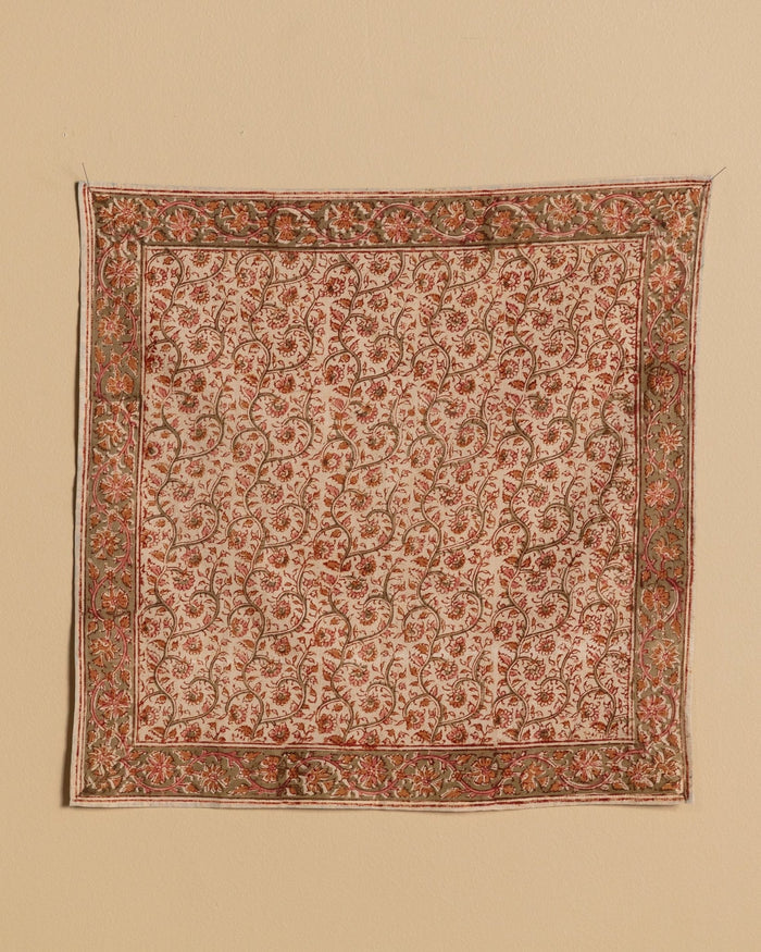 Red Vinyard Kalamkari Cotton Handkerchief / Napkin - Lone Fox