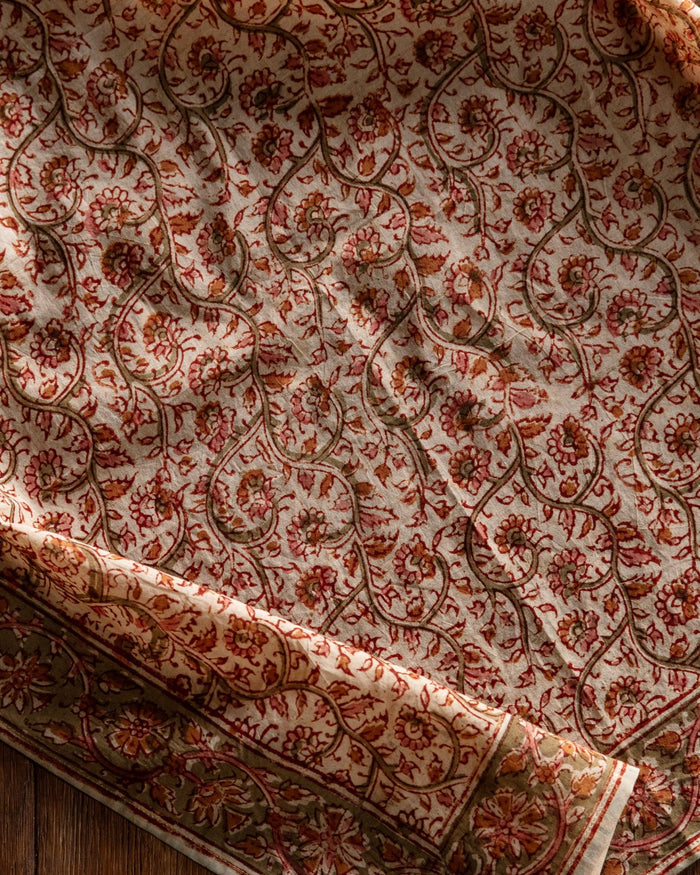 Red Vinyard Kalamkari Cotton Handkerchief / Napkin - Lone Fox