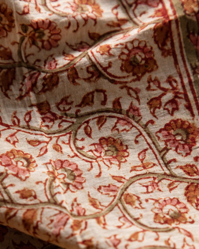 Red Vinyard Kalamkari Cotton Handkerchief / Napkin - Lone Fox