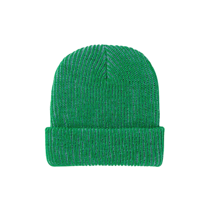 This is a soft, ribbed two-tone Statue of Liberty - Kelly Green – Stone Blue. designed for all genders. It has a clean, smooth shape that fits evenly on the head without bumps or visible seams. The beanie is made from 100% acrylic and feels cozy and lightweight. When laid flat and unstretched, it measures about 8.5 inches wide and 12 inches long. It’s intended for everyday wear, easy styling, and gifting.