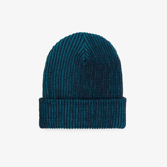 This is a soft, ribbed two-tone Yankee Stadium - Navy Teal knit beanie designed for all genders. It has a clean, smooth shape that fits evenly on the head without bumps or visible seams. The beanie is made from 100% acrylic and feels cozy and lightweight. When laid flat and unstretched, it measures about 8.5 inches wide and 12 inches long. It’s intended for everyday wear, easy styling, and gifting.