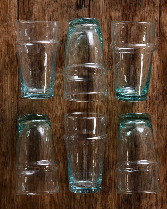 Set of 6 Hand Blown Moroccan Beldi Glassware - Clear - Lone Fox