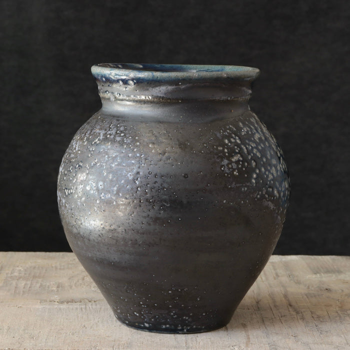 Soda Fired Vase Cobalt Blue/Black 7-8" - Lone Fox
