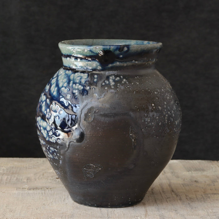 Soda Fired Vase Cobalt Blue/Black 7-8" - Lone Fox