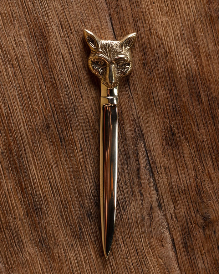 Solid Brass Fox Head Letter Opener - Lone Fox