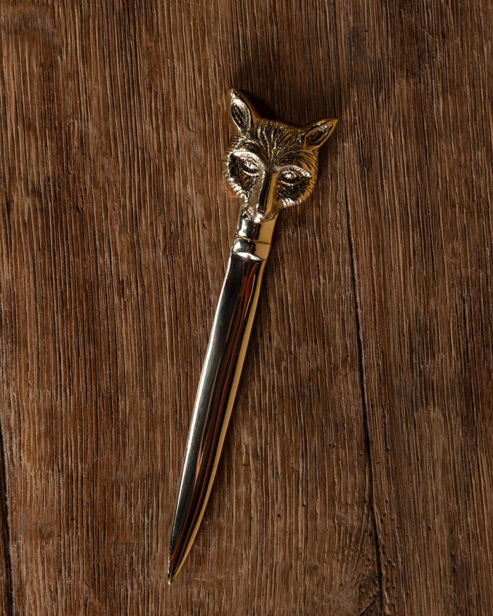 Solid Brass Fox Head Letter Opener - Lone Fox