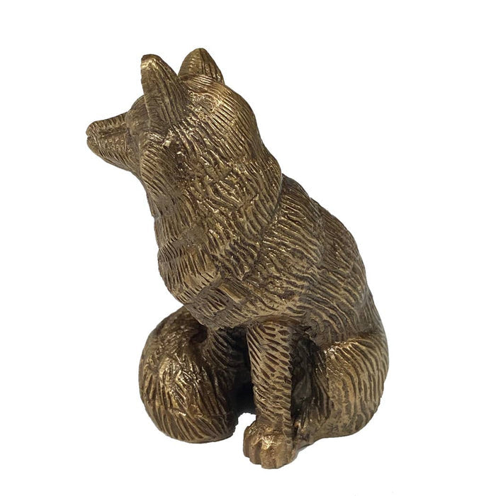 Solid Brass Sitting Fox Paper Weight - Lone Fox