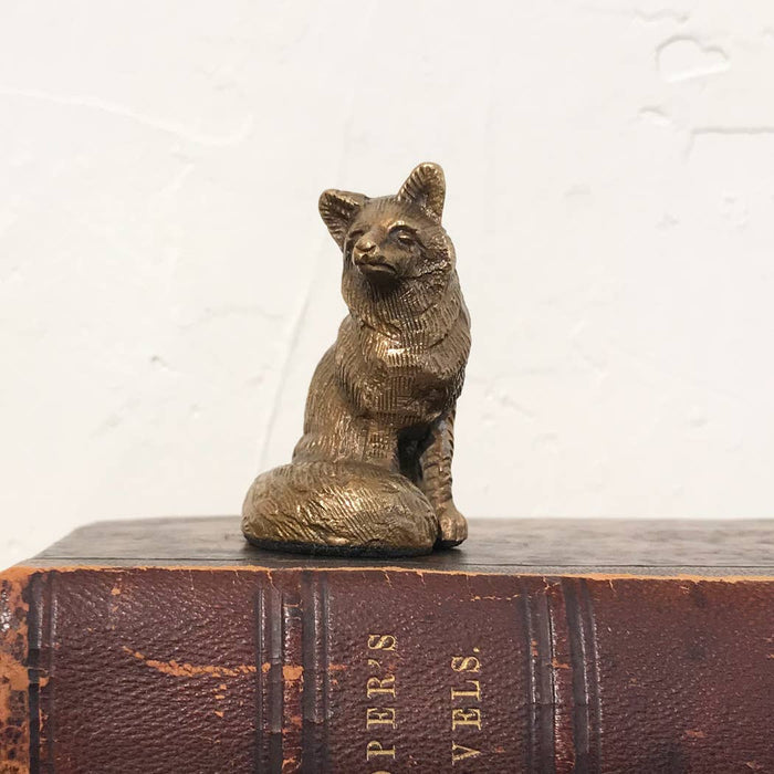 Solid Brass Sitting Fox Paper Weight - Lone Fox