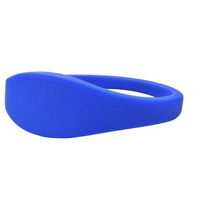 A blue SPID UBand Proximity Silicone WristBand with a smooth finish, designed for wearing around the wrist, features a 125 kHz proximity chip. Sold by Specialist ID.