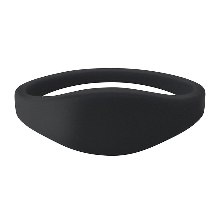 Black silicone SPIDProx U-Band proximity wristband, a thin rounded band with an embedded 125 kHz proximity chip. Sold by Specialist ID.