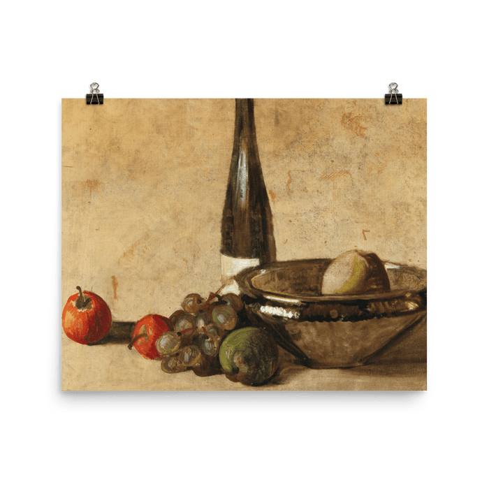 "Still life with wine bottle and fruit" Art Print - Lone Fox