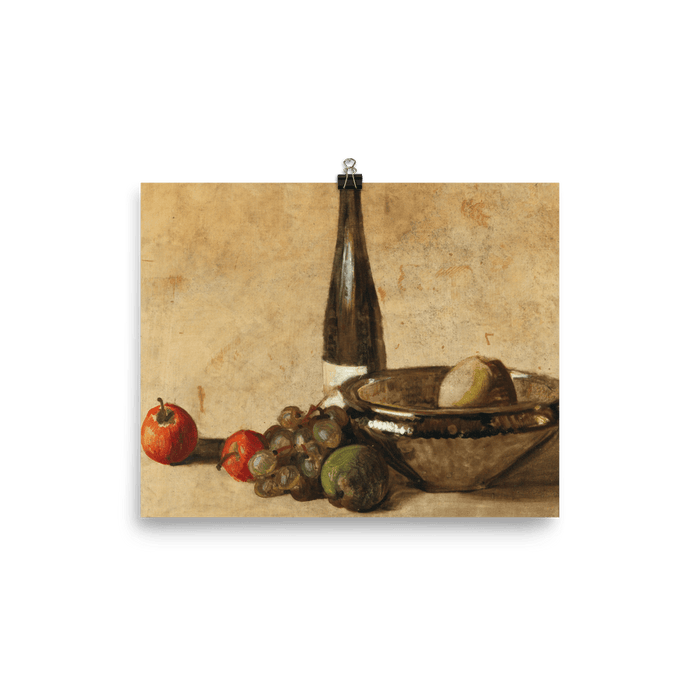 "Still life with wine bottle and fruit" Art Print - Lone Fox