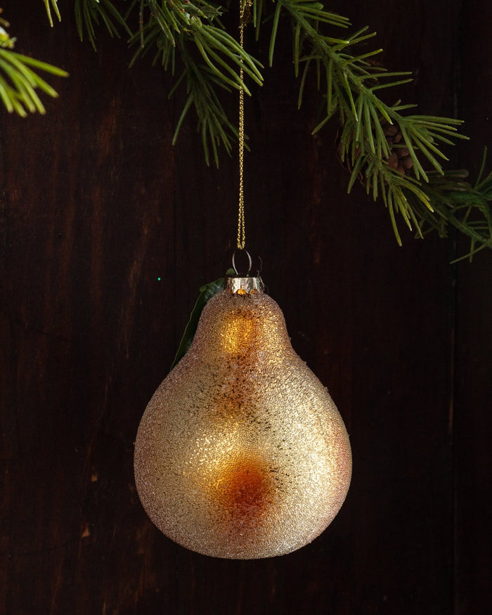 Sugared Glass Pear Ornament - Lone Fox