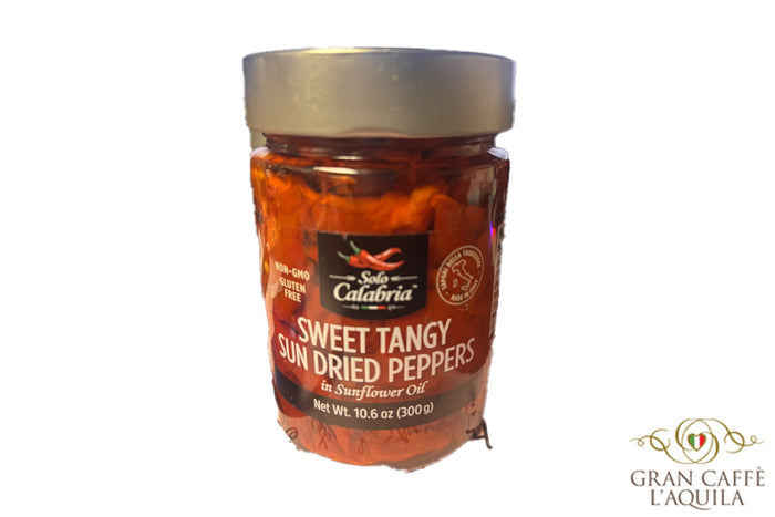 SWEET TANGY SUN DRIED PEPPERS IN SUNFLOWER OIL - SOLO CALABRIA (10.6oz/300g