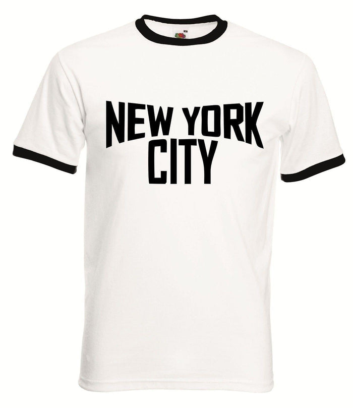 Product title: Tee: Famous NYC "John Lennon" Shirt in kids sizes - small to large.
This T‑shirt features the words ‘NEW YORK CITY’ in bold black text on a white background, with black trim around the neckline and sleeves. The design is inspired by the famous 1974 photo of John Lennon. The shirt is made from heavy cotton and offered in a unisex fit.