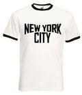 Product title: Tee: Famous NYC "John Lennon" Shirt in kids sizes - small to large.
This T‑shirt features the words ‘NEW YORK CITY’ in bold black text on a white background, with black trim around the neckline and sleeves. The design is inspired by the famous 1974 photo of John Lennon. The shirt is made from heavy cotton and offered in a unisex fit.