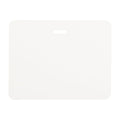 A plain white rectangular board with rounded corners and a small horizontal slot in the center near the top, designed for a Thermal-printable Non-expiring Printable Clip-on Cardbadge (P/N 03981) to enhance visitor management and maintain a secure environment.