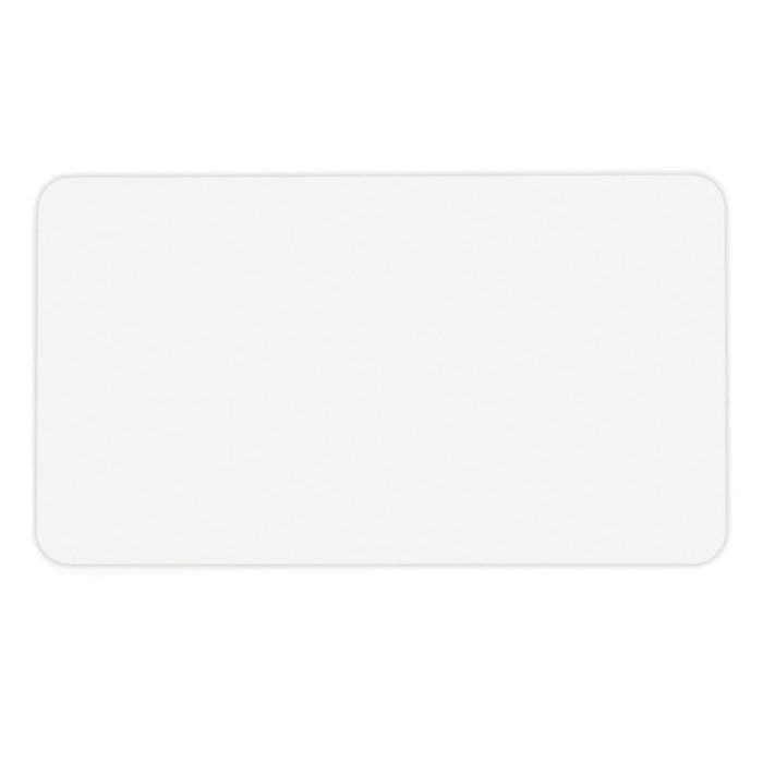 A plain, white rectangular surface with rounded corners, ideal for use with visitor management systems and Thermal-printable Non-expiring Printable Adhesive Badges, Box of 1000 (P/N 0408X) from direct thermal printers.