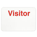 Plain white rectangular VISITOR Manual Non-expiring 2" X 3" Adhesive Badge, Box of 1000 (P/N 05806) with the word "Visitor" written in bold red letters at the top, perfect for effective visitor management.