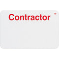 TEMPbadge T2005 one-day single-piece adhesive self-expiring badge printed CONTRACTOR in red, handwritten