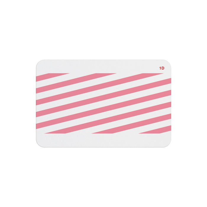 Expired one-piece self-expiring badge showing red diagonal stripes across the front, part T2011