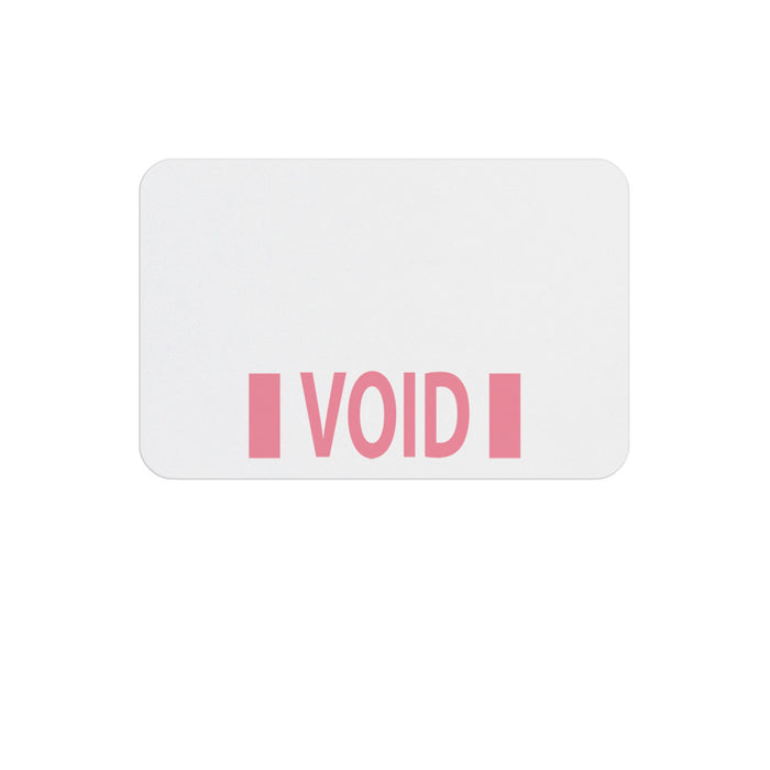 Expired one-piece self-expiring badge showing a pink VOID message across the front, same design as large part T2050L