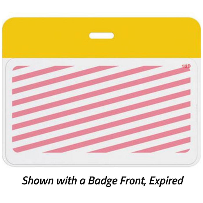 TEMPbadge T5902AL Yellow Bar Self-Expiring Badge Back, Large Clip-On, expired state