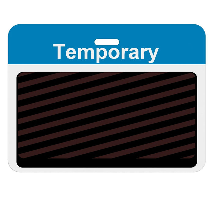 TEMPbadge T5938AL large clip-on self-expiring badge back with a printed process blue TEMPORARY header bar