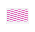 White rectangular card with pink diagonal stripes across the center, featuring an adhesive backpart for easy attachment. Ideal for visitor management as an Expiring TIMEbadge Adhesive Backpart, Box of 1000 (P/N T6032A).