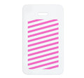 White rectangular tag with a top slot, featuring pink diagonal stripes on the lower half, perfect for use with Vertical Manual Expiring TIMEbadge Clip-on Backpart, Box of 1,000 (P/N T6054A) in visitor management systems.