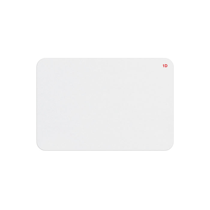 Blank handwritten 1-day expiring badge front, white face with a red 1D mark in the corner, part T6145