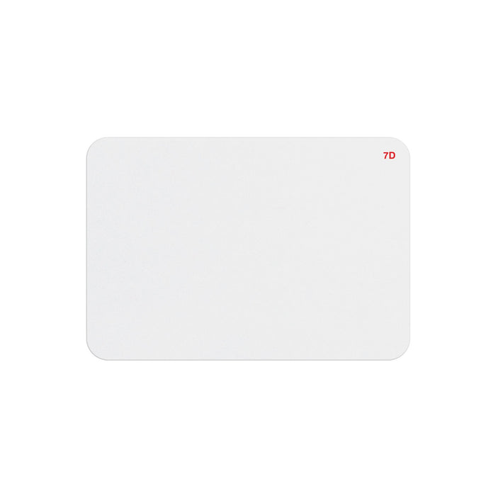 Blank white thermal-printable seven-day expiring badge front with red 7D indicator in the corner, part T6251