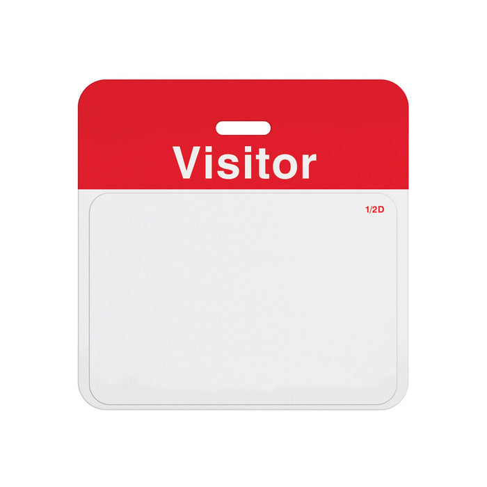 Valid half-day expiring badge front T6451 assembled on a red VISITOR self-expiring badge back