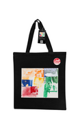 Product title: Tote: Robert Rauschenberg, Wet Flirt (Urban Bourbon), 1994 - 
The  tote bag features a framed, full-color reproduction of the 1994 artwork Wet Flirt (Urban Bourbon), which is a silkscreen ink and acrylic painting on bonded aluminum from Rauschenberg’s "Urban Bourbon" series.