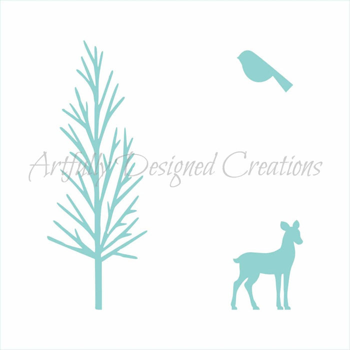 Winter Tree Deer Stencil