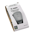 A box labeled "Zebra 800300-307 Metallic Silver Monochrome Ribbon - 1500 Prints" with a visible ribbon inside, designed for Zebra ZC100/ZC300 Series Card Printers. Perfect addition to your ID card printer accessories collection, ensuring seamless compatibility with ZC100 and ZC300 models.